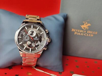 Pre-owned Beverly Hills Polo Club Beverly Hills Polo Mans Watch Luxury Gift Club Silver Tone Round Watch Rrp £289