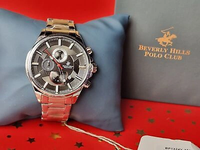 Pre-owned Beverly Hills Polo Club Beverly Hills Polo Mans Watch Luxury Gift Club Silver Tone Round Watch Rrp £289