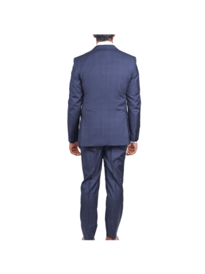 Pre-owned John Varvatos Mens Slim Fit Navy Blue Plaid Two Button Wool Suit