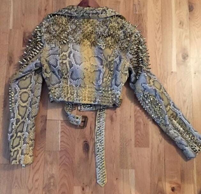 Pre-owned Handmade Women's Real Python Snake Skins Genuine Snake Hides Metal Studded Spiked Jacket In Different Colors