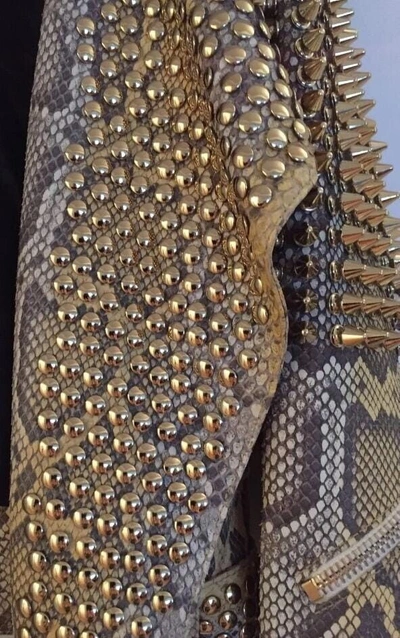 Pre-owned Handmade Women's Real Python Snake Skins Genuine Snake Hides Metal Studded Spiked Jacket In Different Colors