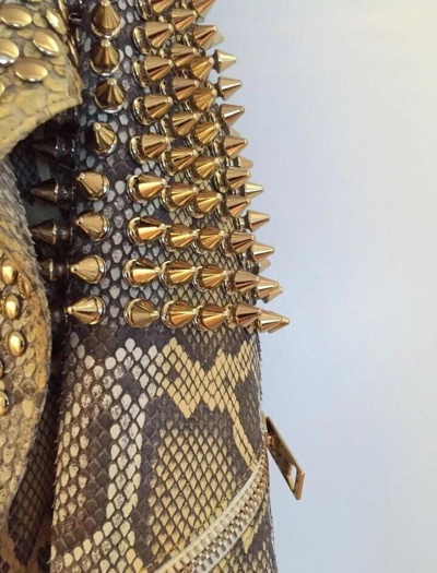 Pre-owned Handmade Women's Real Python Snake Skins Genuine Snake Hides Metal Studded Spiked Jacket In Different Colors