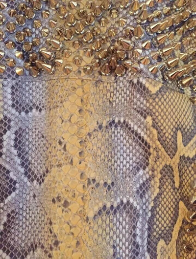 Pre-owned Handmade Women's Real Python Snake Skins Genuine Snake Hides Metal Studded Spiked Jacket In Different Colors