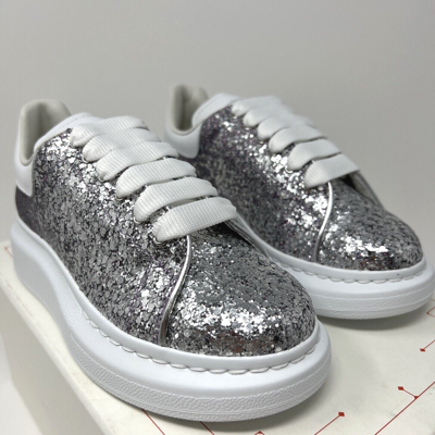 Pre-owned Alexander Mcqueen Kids Leather Sneakers Size 32 Eu / 1 Y Us White Glitter