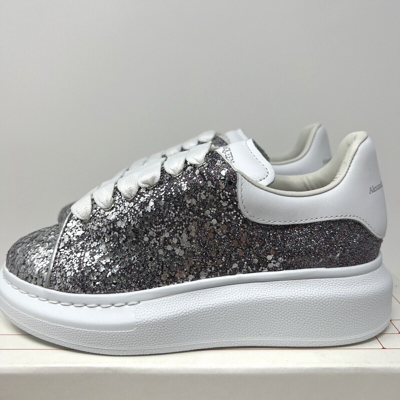 Pre-owned Alexander Mcqueen Kids Leather Sneakers Size 32 Eu / 1 Y Us White Glitter