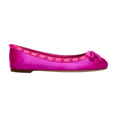 Shop Valentino Rockstud Flat Ballets In Pink_pp