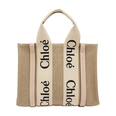 Shop Chloé Small Woody Tote Bag In Cement_pink