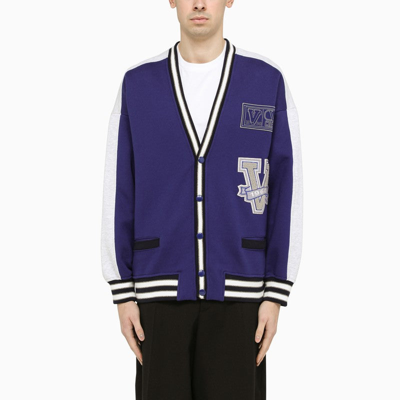Shop Valentino Cobalt Cotton Cardigan With Patch Men In Blue