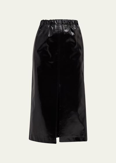 Shop Maison Margiela Shiny Coated Cotton Midi Skirt In Black