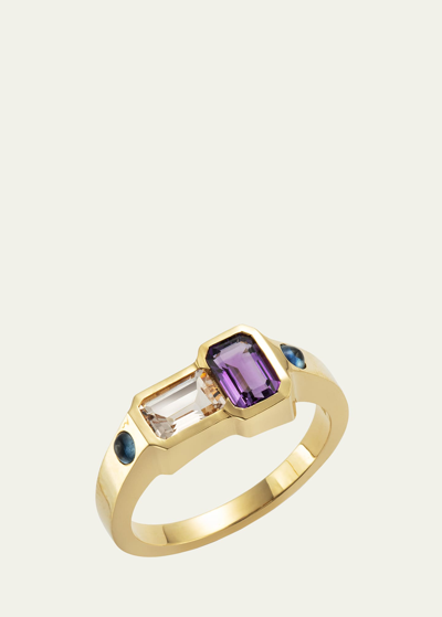 Shop Jolly Bijou 14k Gold Orb Morganite And Amethyst Ring With Sapphire Cabochons In Yg