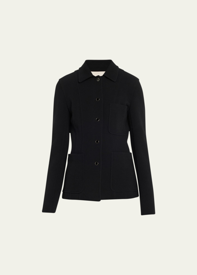 Shop Lafayette 148 Snap-front Structured Wool Jersey Jacket In Black