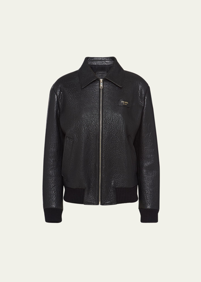 Shop Prada Nappa Leather Bomber Jacket In F0002 Nero