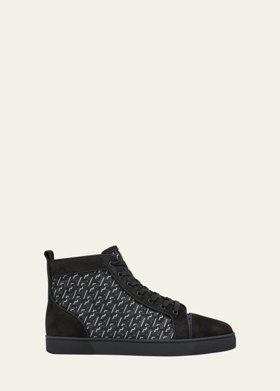 Shop Christian Louboutin Men's Louis Orlato Suede Monogram High-top Sneakers In Black/white