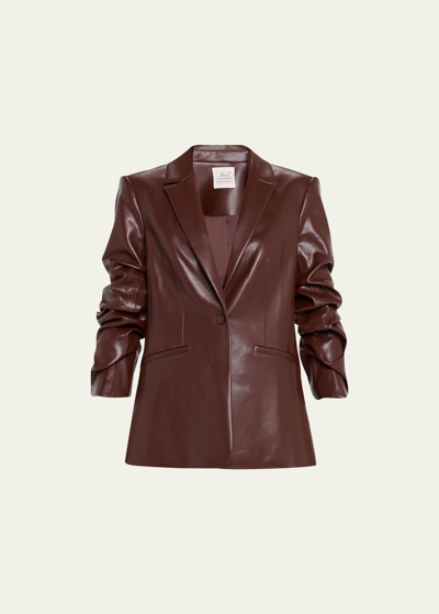 Shop Cinq À Sept Kylie Faux-leather Scrunched-sleeve Jacket In Tobacco