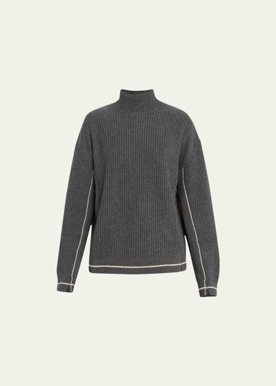 Shop Maria Mcmanus Oversized Mock-neck Keyhole Cashmere Sweater In Charcoal