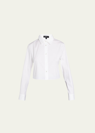 Shop Theory Button-front Cropped Dress Shirt In Luxe White