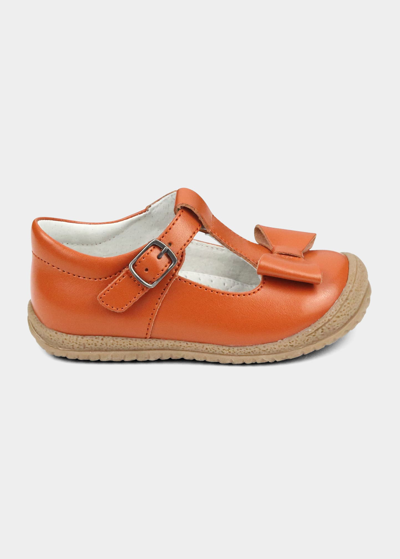 Shop L'amour Shoes Girl's Emma Bow T-strap Mary Jane, Baby/toddler/kid In Orange