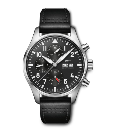 Shop Iwc Schaffhausen Stainless Steel Pilot's Chronograph Watch 43mm In Black