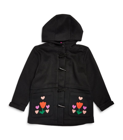 Shop Stella Mccartney Kids Hooded Floral-applique Coat (3-14+ Years) In Black