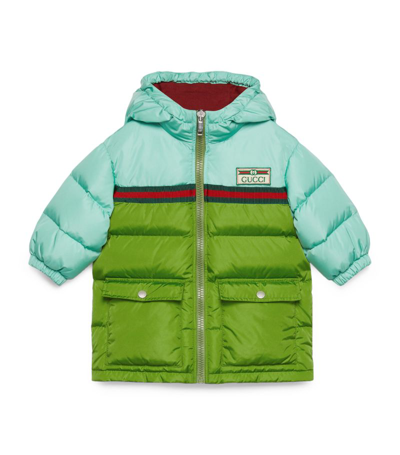 Shop Gucci Kids Hooded Logo-patch Puffer Jacket (18-24 Months) In Blue