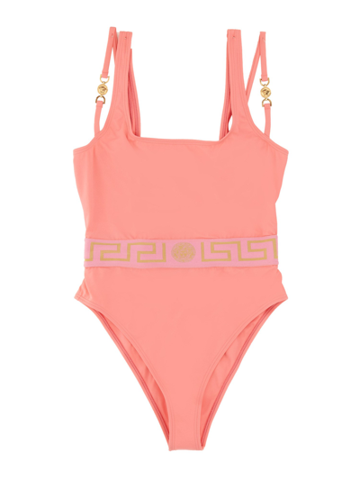 Shop Versace One Piece Swimsuit With Medusa Greca Border '95 In Pink