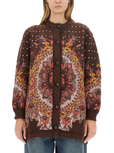 Etro Cardigan Con Motivo Jacquard In Brown