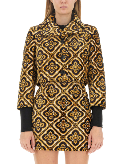 Etro Tapestry Patterned Cropped Velvet Jacket In Multicolour