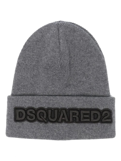 Shop Dsquared2 Logo Knit Beanie In Grey In Grigio