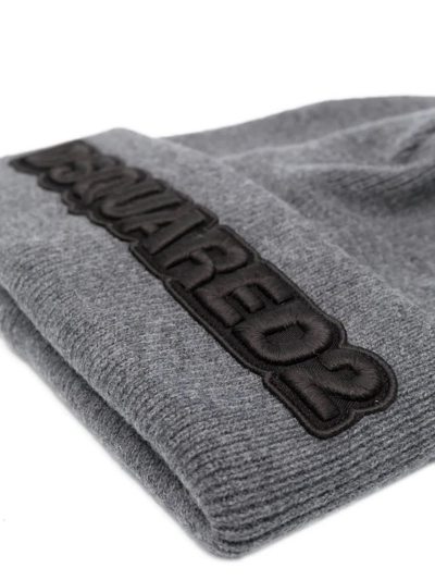 Shop Dsquared2 Logo Knit Beanie In Grey In Grigio