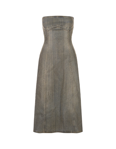 Shop Diesel Blue/beige Denim Midi Dress With Rhinestones