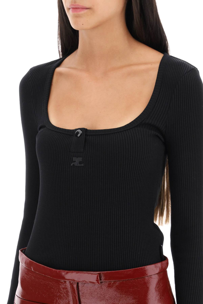 Shop Courrèges Ribbed Cotton Bodysuit In Black (black)