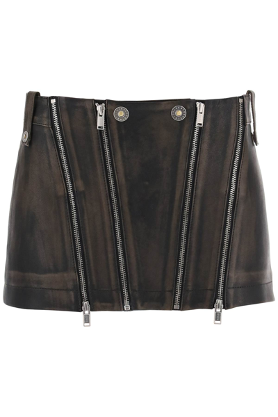 Shop Dion Lee Leather Biker Micro Skirt In Black (brown)