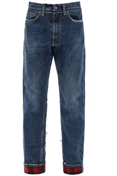 Shop Maison Margiela Pendleton Jeans With Inserts In Indigo (blue)