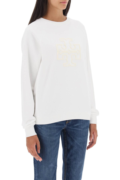 Shop Tory Burch Crew-neck Sweatshirt With T Logo In Snow White (white)
