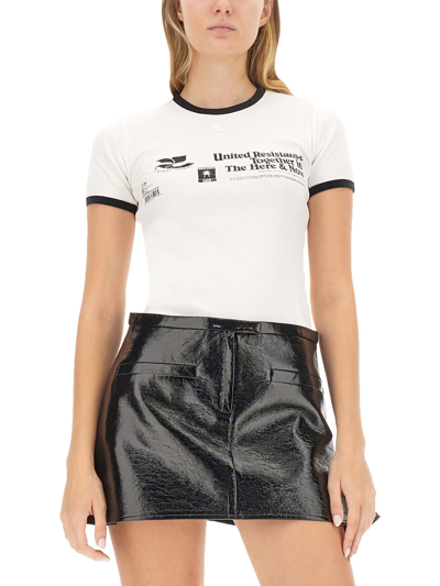 Shop Courrèges T-shirt With Logo In Bianco
