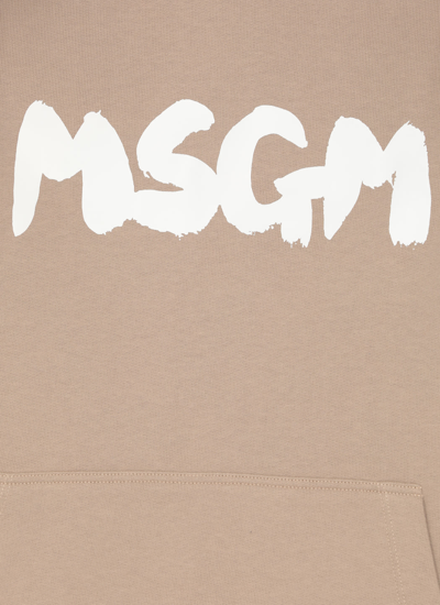 Shop Msgm Hoodie With Logo In Beige