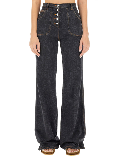 Shop Etro Jeans With Foliage Pockets In Nero