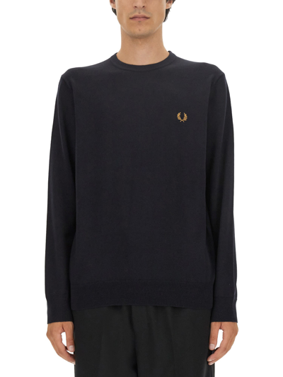Shop Fred Perry Jersey With Logo Embroidery In Blu