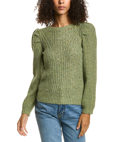 Shop 525 America Puff Sleeve Pointelle Wool-blend Sweater In Green