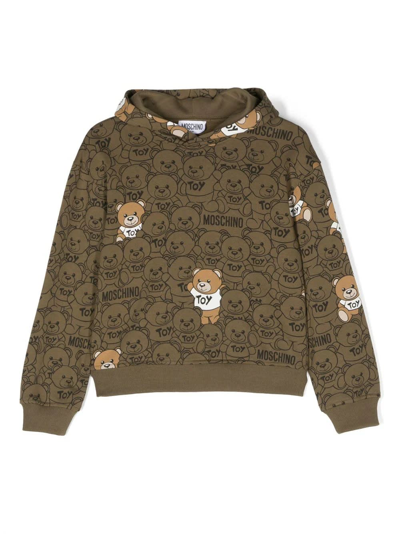 Shop Moschino Khaki Green Hoodie With All-over Teddy In Verde