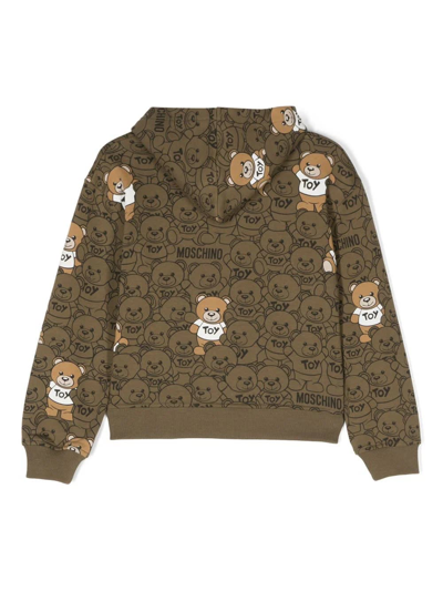 Shop Moschino Khaki Green Hoodie With All-over Teddy In Verde