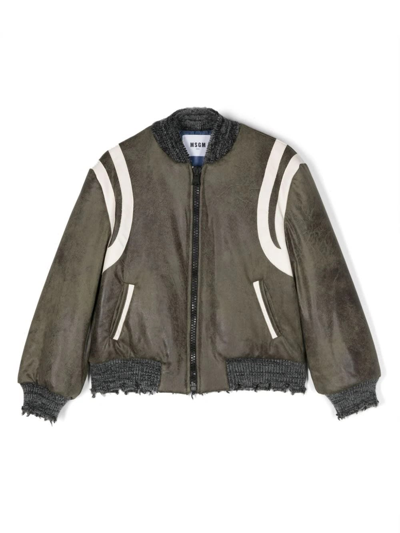 Shop Msgm Forest Green Bomber Jacket With Contrast Edging In Verde