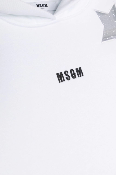 Shop Msgm White Hoodie With Glitter Logo And Stars Print In Bianco