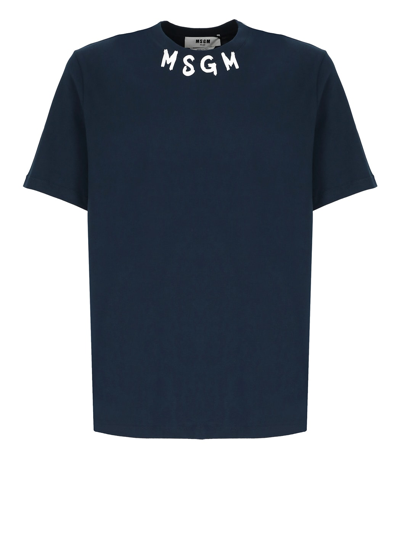 Shop Msgm Cotton T-shirt In Blue