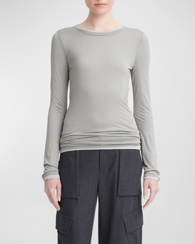 Shop Vince Double-layer Long-sleeve Cotton T-shirt In Med Grey Combo