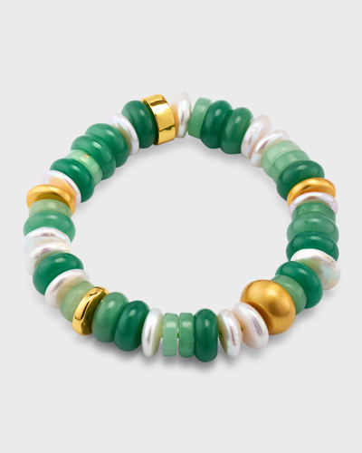 Shop Nest Jewelry Jade Aventurine And Pearl Mix Stretch Bracelet In Green