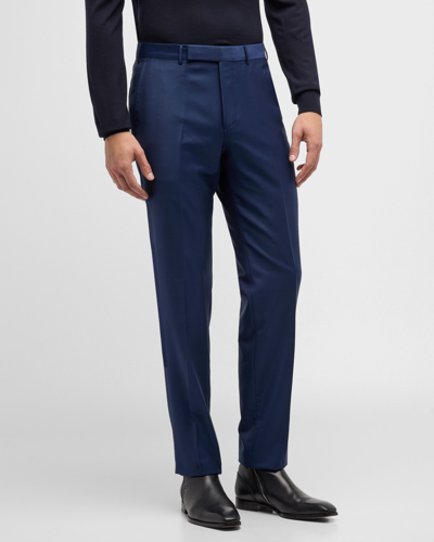 Shop Zegna Men's Flat-front Wool Pants In Navy Solid