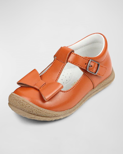 Shop L'amour Shoes Girl's Emma Bow T-strap Mary Jane, Baby/toddler/kid In Orange