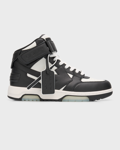 Shop Off-white Men's Out Of Office Leather Mid-top Sneakers In White Black