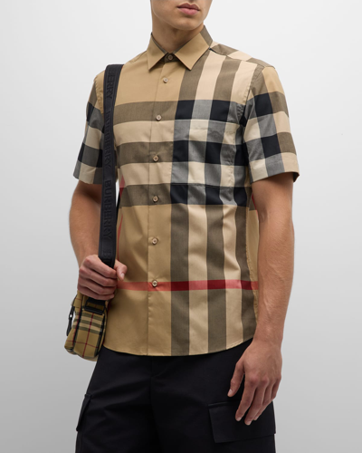 Shop Burberry Men's Summerton Check Sport Shirt In Archive Beige Ip